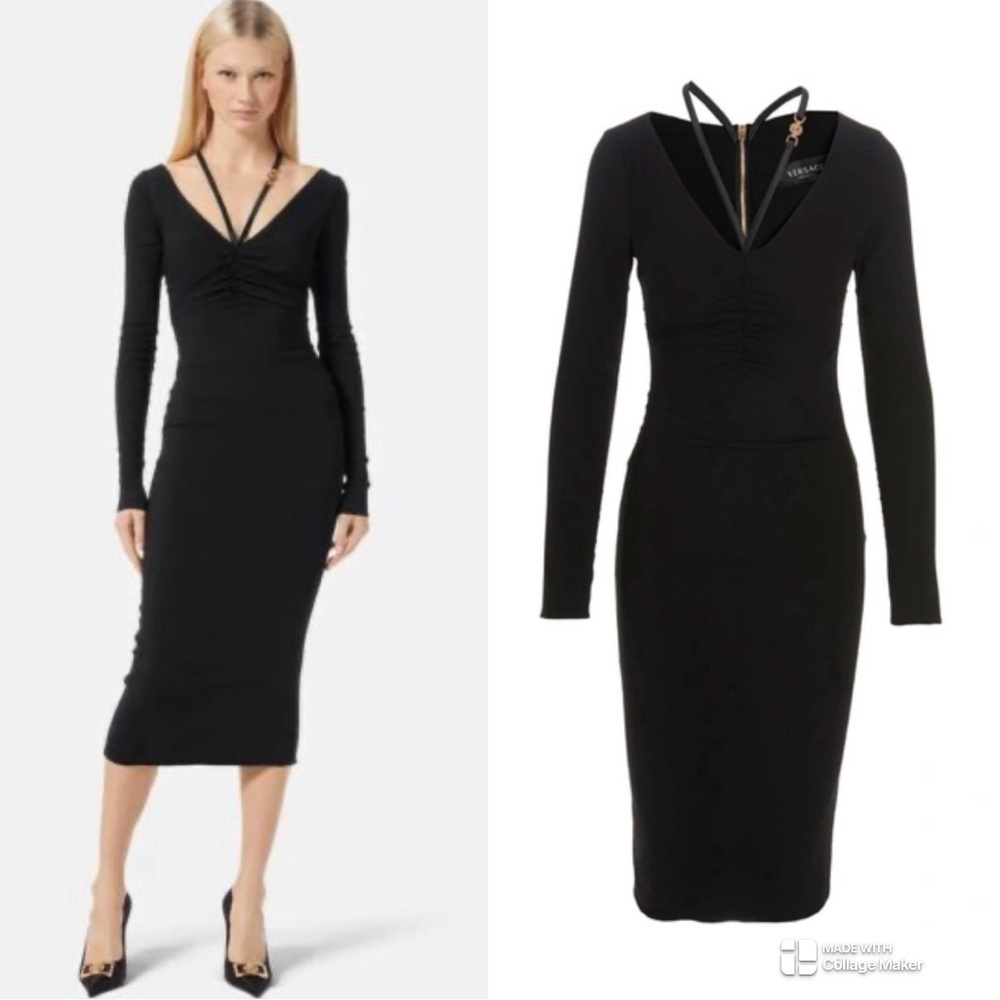 Versace Medusa Bodycon ruched midi dress black NWT